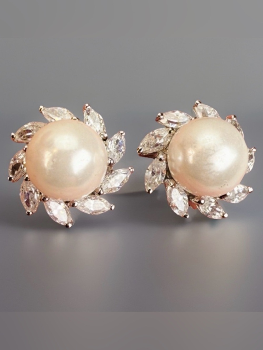 Vintage Elegant Faux Pearl and Crystal Pierced Earrings